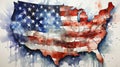 Artistic Watercolor Oil Painting of USA Flag On Map On White Background Royalty Free Stock Photo