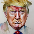 Artistic watercolor portrait of Donald Trump, High Definition 3840x3840, AI Generated Royalty Free Stock Photo