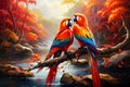 Artistic Wildlife Parrot Pair in Airbrushed Style Generative AI