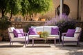 artistically arranged garden furniture in a mediterranean courtyard