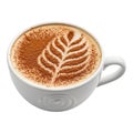 Artistically crafted latte in a white mug with leaf design isolated on white background Royalty Free Stock Photo