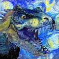 Starry Night Style Impressionist Tyrannosaurus Rex Portrait Painting