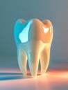 An artistically rendered molar basks in a warm, reflective light