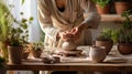 Artistry in Motion: Potters Hands Shaping Clay on Spinning Wheel