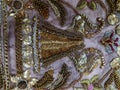 The artistry work with metallic thread and silk thread using zari sequin and pearl embroidery with gotta embroidery Royalty Free Stock Photo