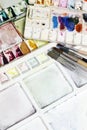 Artists brushes and watercolor paints