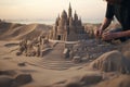 Artists creating intricate sand sculptures on a