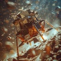 An artists interpretation of a futuristic space station on the moon, where a spaceship has just landed, showcasing a