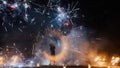 Artists juggling with burning poi's at fire performance. Royalty Free Stock Photo