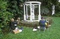 Artists painting Gazebo with statuary, Huntington Library and Gardens, Pasadena