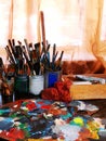 Artists pallete and brushes - painter tools Royalty Free Stock Photo