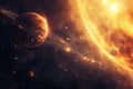 An Artists Rendering of a Distant Star System, Binary concept represented by an image of a binary solar system, AI Generated Royalty Free Stock Photo