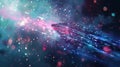 An artists rendering of a spaceship traveling through a cloud of virtual particles creating a dynamic and visually