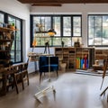 An artists studio with ample natural light, art supplies, and an inspiring gallery wall1, Generative AI Royalty Free Stock Photo