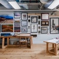 An artists studio with ample natural light, art supplies, and an inspiring gallery wall3, Generative AI Royalty Free Stock Photo