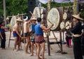 Artists wear ancient Lanna costume perform Lanna drum music