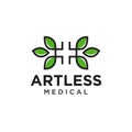 Artless medical logo, creative cross health and leaves vector