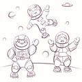 ?artoon astronauts in outer space, vector illustration for colouring Royalty Free Stock Photo