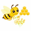 ÃÂ¡artoon Bee, yellow flowers, honeycomb. Vector illustration.