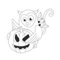 ÃÂ¡artoon cat, an owl and a pumpkin.Halloween. Autumn holidays. Vector Illustration