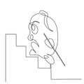 ÃÂ¡artoon man climbs the stairs with a cane in his hand. Editable vector minimalistic image made in continuous one-line art Royalty Free Stock Photo