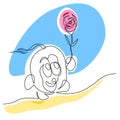 ÃÂ¡artoon man runs to congratulate on the holiday and carries a flower in his hand. Editable vector minimalistic image with