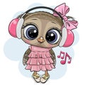 ÃÂ¡artoon Owl girl with pink headphones on a white background