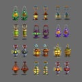 ?artoon set colorful ancient lamps for fantasy games.