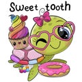 artoon Turtle Sweet tooth with Cupcake Royalty Free Stock Photo