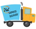 artoon vector illustration express delivery truck with 24 hours text