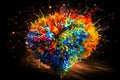 arts illustration of heart made from colorful splashes on black background. valentines day concept Royalty Free Stock Photo