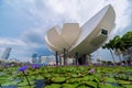 ArtScience Museum Singapore and lotus flowers in Downtown Singapore city in Bay area. Financial district and skyscraper buildings