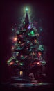 Artstic Christmas Tree With Glowing Lights AI Generative Royalty Free Stock Photo