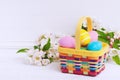 Artsy and Colorful Easter Eggs in Basket with Shabby Chic Painting Effect with room or space for copy, text, your words or design