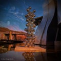 Artsy installation of silver balls near the entrance of the museum of Frank Gehry Guggenheim