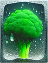 Artsy surreal brocolli rain ai image in silver frame