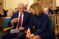 Arturs Krisjanis Karins L and Zanda Kalnina Lukasevica during voting of new coalition of government of Latvia.