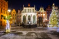 The Artus Court and fountain of the Neptune  with christmas tree, Gdansk. Poland Royalty Free Stock Photo