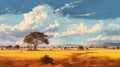 Digital Painting Of Desert Grass And Trees: Epic Landscapes And Adventure Themes