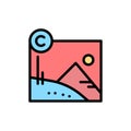Artwork, Business, Copyright, Copyrighted  Flat Color Icon. Vector icon banner Template Royalty Free Stock Photo
