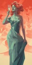 Minimalist Digital Illustration Of Dionysus In Elegant Dress
