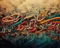 The artwork canvas pnting wall decor has Arabic letters on it.