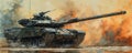 Dynamic Abrams tank painting depicting intense military action in combat