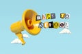 Artwork composite 3d collage picture of loudspeaker communication advertising back to school promo clouds isolated on