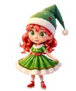 Artwork Cute Christmas girl elf. 3d cartoon character. Isolated art, png.