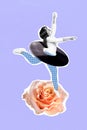 Artwork 3d design photo collage of young dancing ballerina woman wear circle retro vinyl plate pms periods isolated on Royalty Free Stock Photo