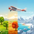 An artwork depicting the four seasons side by side, each featuring distinct Royalty Free Stock Photo