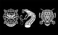 artwork design black and white of rose , snake and head cheeta vector illustration