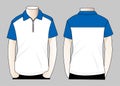 Polo Shirt White-Blue Design With Zip-Placket Vector