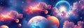 The artwork displays a fantastical space scene